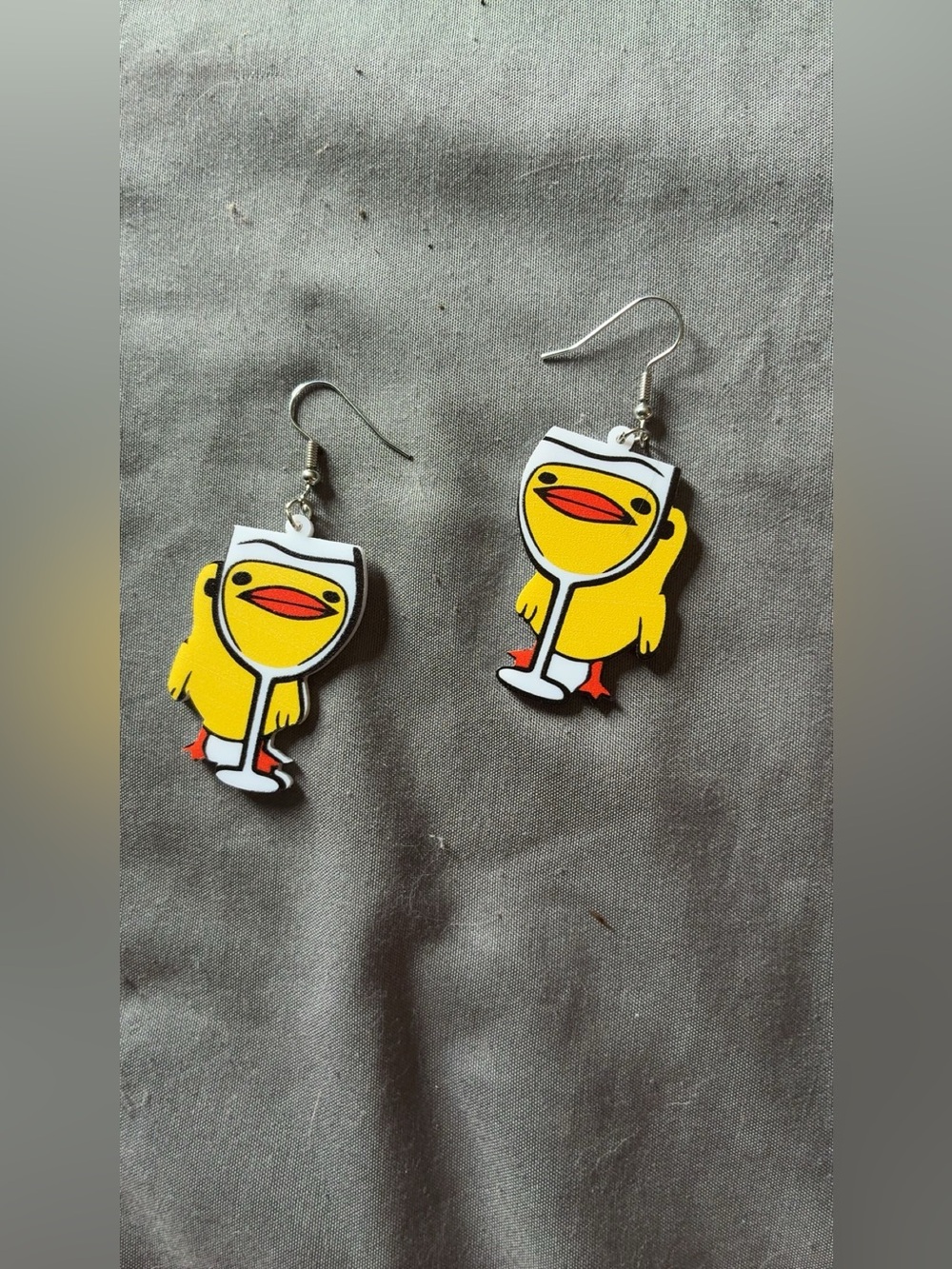 Yellow Duck Wine Glass Dangle Earrings
